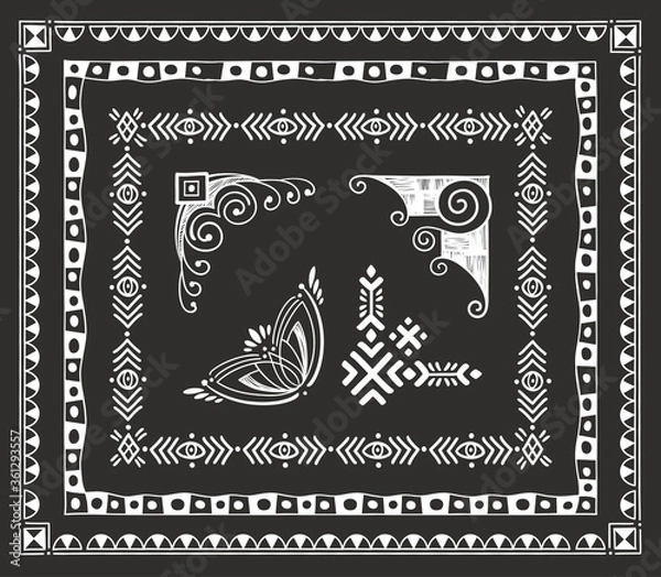 Fototapeta Freehand Decorative Frames and Corners in Tribal Style. Scalable with Blend