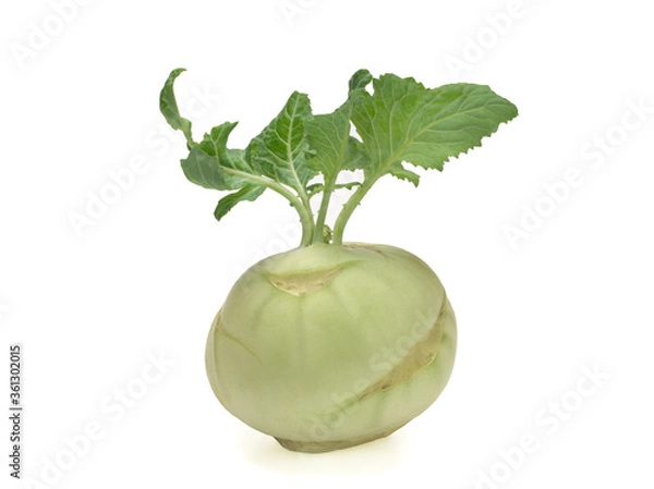 Obraz Fresh kohlrabi with green leaves isolated on a white backround