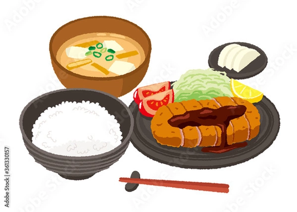 Obraz トンカツ定食のイラスト