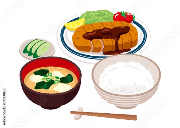 Obraz トンカツ定食のイラスト