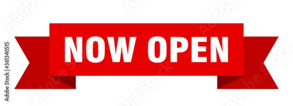 Fototapeta now open ribbon. now open isolated band sign. now open banner