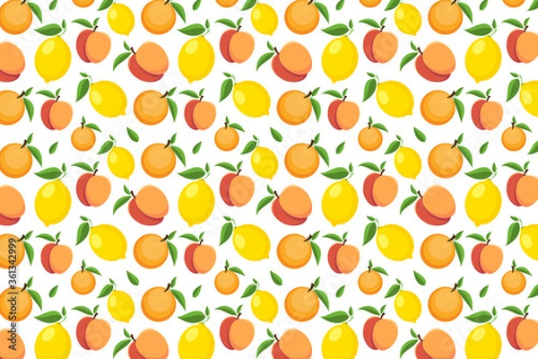 Fototapeta Fresh fruit pattern on a white background. Bright fruit background