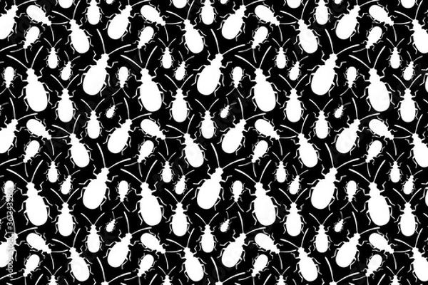Obraz White bug shape. White insects shapes pattern on a black background.