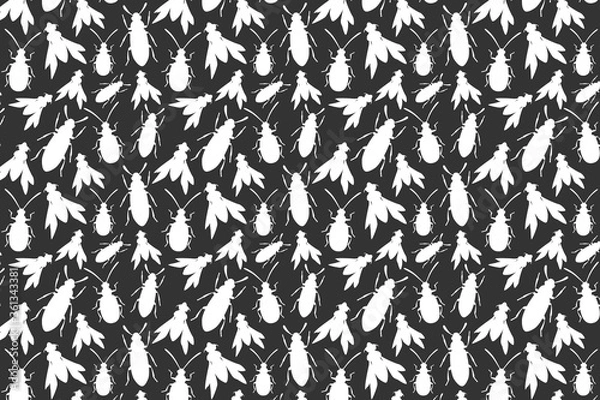 Obraz White bug shape. White insects shapes pattern on a black background.