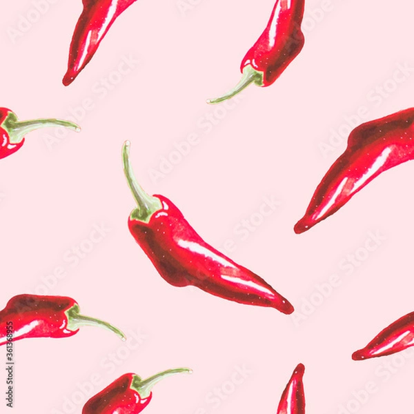 Obraz Red chili pepper pattern. Food background pattern.