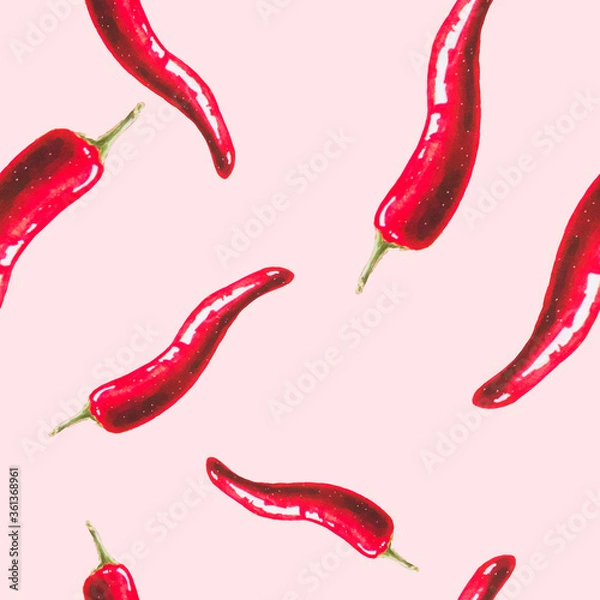 Obraz Red chili pepper pattern. Food background pattern.