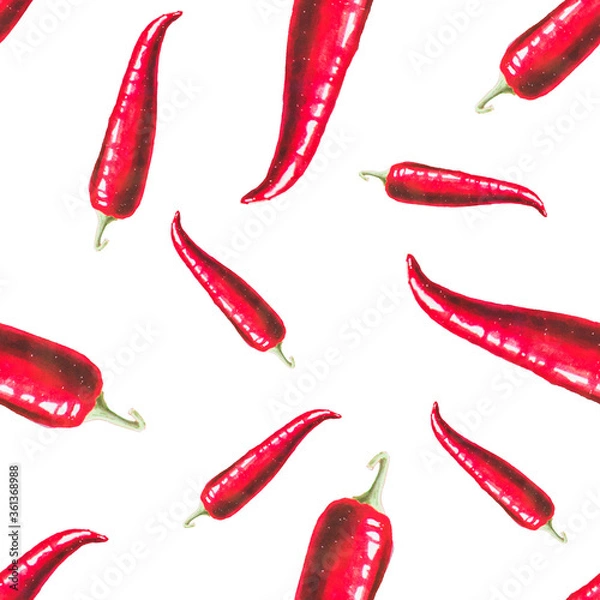 Obraz Red chili pepper pattern. Food background pattern.