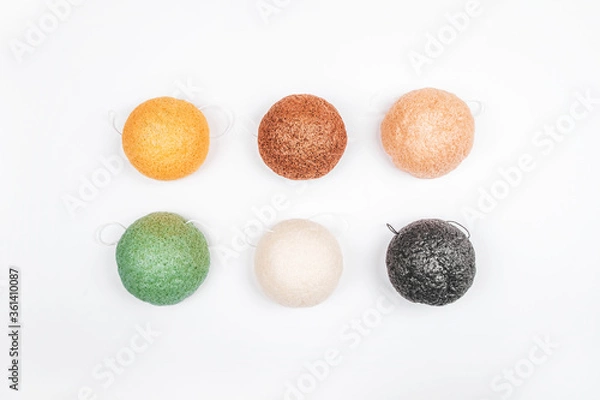 Obraz Zero waste concept flatlay with konjac sponges