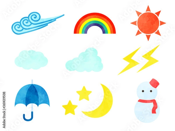 Fototapeta Watercolor texture vector illustrations of the weather