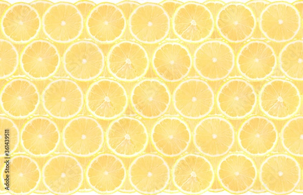 Fototapeta Yellow lemon slices pattern texture background.  