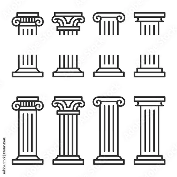 Obraz Columns line icon set.  Ancient architecture pillars vector illustration