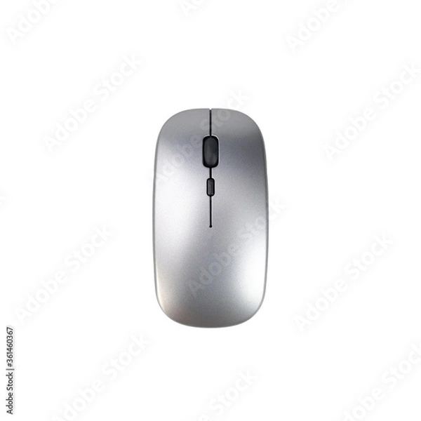 Fototapeta Modern wireless mouse silver color on white background. with clipping paths.