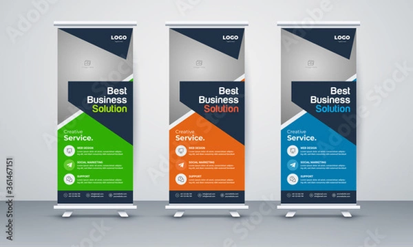 Obraz Modern Exhibition Advertising Trend Business Roll Up Banner Stand Poster Brochure flat design template creative concept, Corporate Identity Print Template Set of Brochure cover