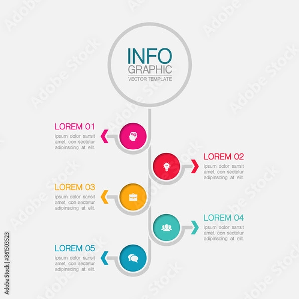 Fototapeta Vector infographic template with 5 steps or options. Data presentation, business concept design for web, brochure, diagram.