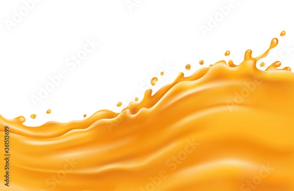 Fototapeta Orange juice splash wave on a white background