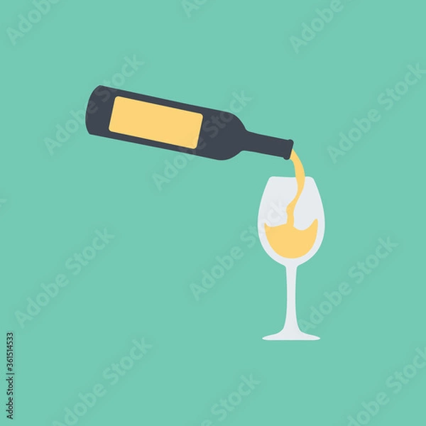 Fototapeta modern vector icon wine bottle symbol & white wine pouring in the glass for celebration & event. one glass wine button for web & app cartoon isolated flat design style.