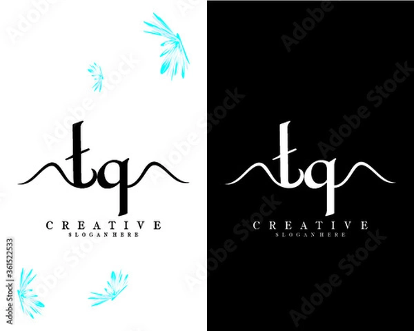 Fototapeta tq, qt creative handwriting letter, initial logo vector design on white and black background