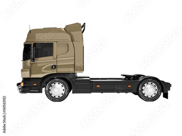 Fototapeta 3d rendering brown road cargo dump truck side view on white background no shadow