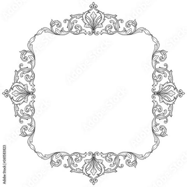 Fototapeta Vintage Ornament Element in baroque style with filigree and floral engrave the best situated for create frame, border, banner. It's hand drawn foliage swirl like victorian or damask design arabesque.