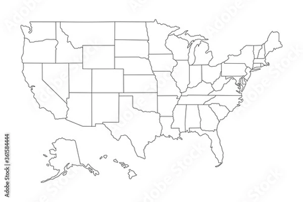 Obraz Bardzo wysoka szczegółowość mapy USA. Mapa przeglądowa Ameryki na białym tle. Ilustracji wektorowych.