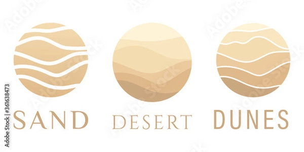 Fototapeta Sand logo,dunes,icon beach,sign desert abstract pattern of wavy lines in beige gold color paper cut background.Logo template,badge,label,stamp,pictogram for tourism,travel,arabian landscape.Vector