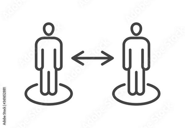 Fototapeta Dystans społeczny. Środek ochrony przed rozprzestrzenianiem się wirusa. Ikona konspektu. Ilustracji wektorowych.