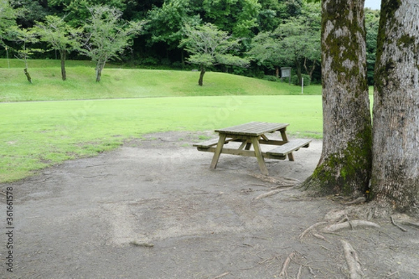 Fototapeta 公園に置かれたレトロなテーブル椅子