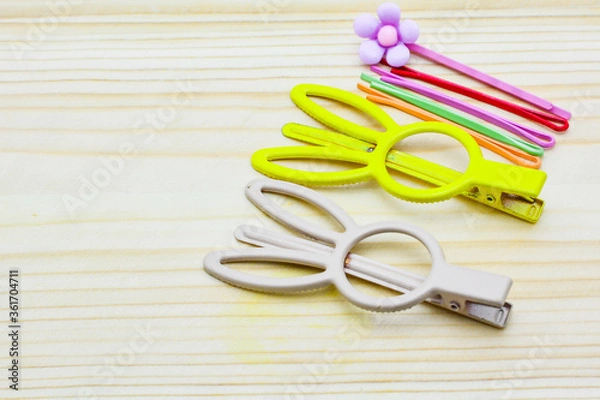 Obraz Hair accessories. Woman hair items stylist salon flowers elastic bands bows hoops, accessory for care and clip hairline,