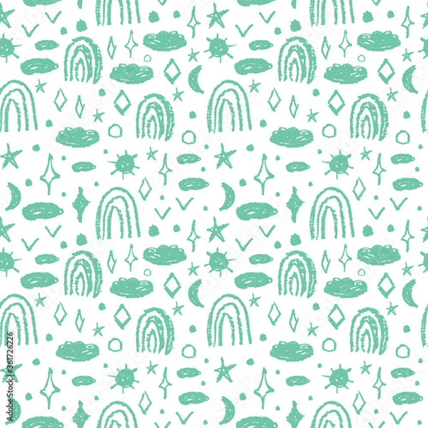 Fototapeta Seamless pattern white green mint lines chalk grid design, abstract simple scandinavian style background grunge texture. trend of the season. Can be used for Gift wrap fabrics, wallpapers. Vector