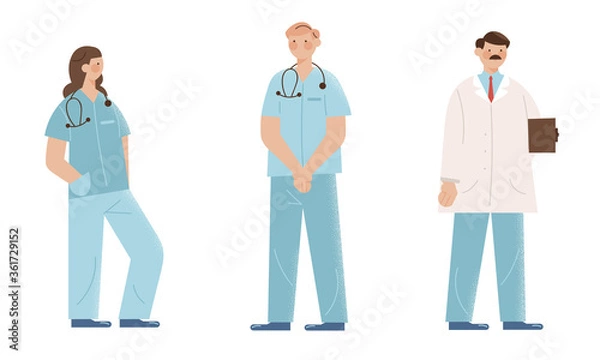 Fototapeta Different doctors in special blue uniform during work