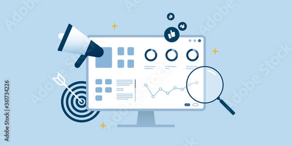 Fototapeta SEO data analytics optimization dashboard monitor illustration