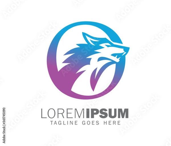 Fototapeta Vector illustration of wolf initial letter logo sign in gradient color 
