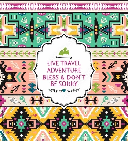 Fototapeta Native aztec seamless pattern. Embroidery vector design.