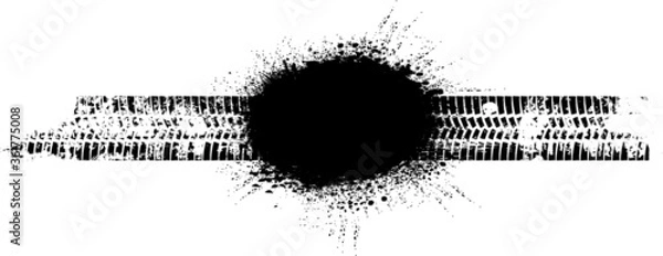 Fototapeta Vector Print Textured Tire Track . Design Element . Car tread silhouette . Mud splash grunge texture
