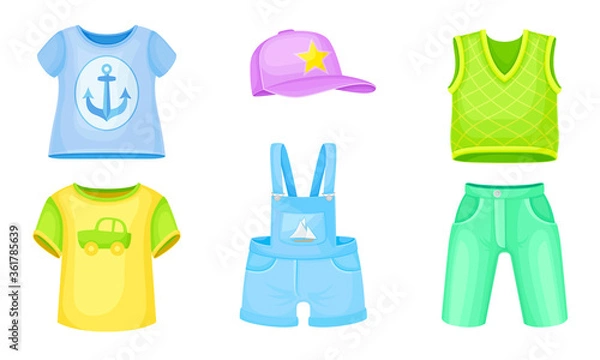 Fototapeta Clothes for Boys with Vest and Sweatshirt Vector Set