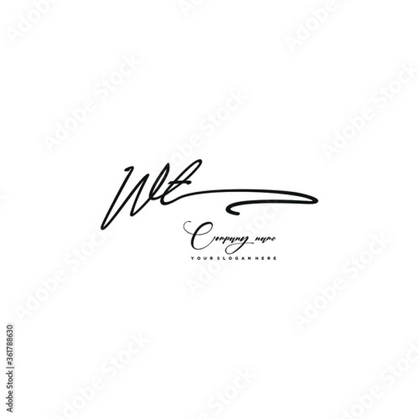 Fototapeta WT initials signature logo. Handwriting logo vector templates. Hand drawn Calligraphy lettering Vector illustration.
