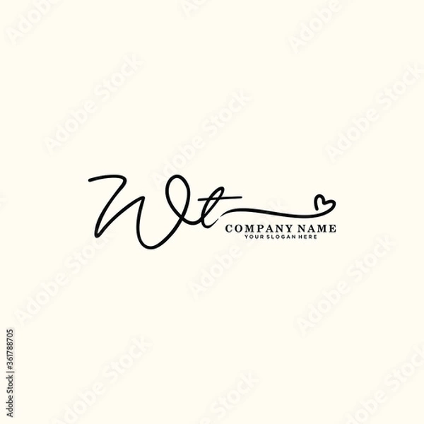 Fototapeta WT initials signature logo. Handwriting logo vector templates. Hand drawn Calligraphy lettering Vector illustration.
