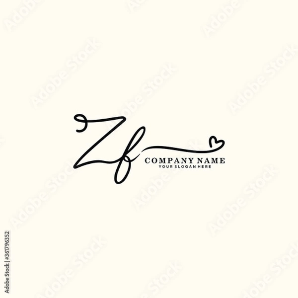 Fototapeta ZF initials signature logo. Handwriting logo vector templates. Hand drawn Calligraphy lettering Vector illustration.
