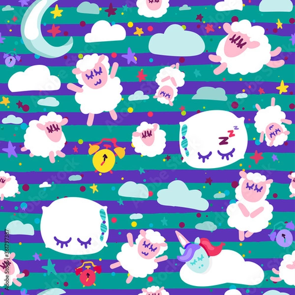 Fototapeta Night rest, bedtime vector seamless pattern