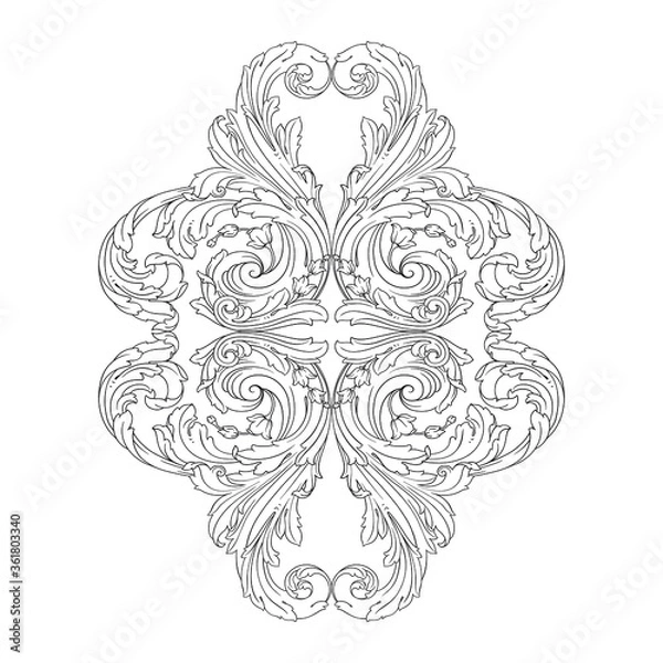 Fototapeta Vintage Ornament Element in baroque style with filigree and floral engrave the best situated for create frame, border, banner. It's hand drawn foliage swirl like victorian or damask design arabesque.