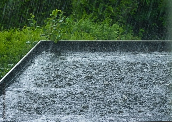 Obraz Heavy rain on a black flat roof