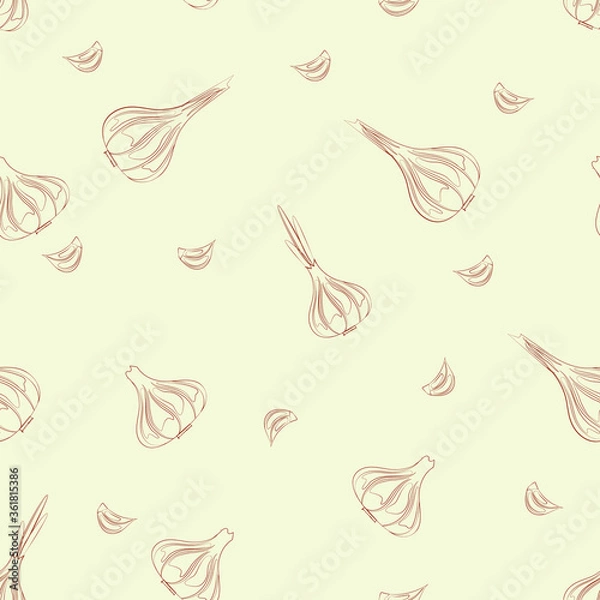 Obraz Vector seamless pattern of garlic heads silhouette on a light green background.