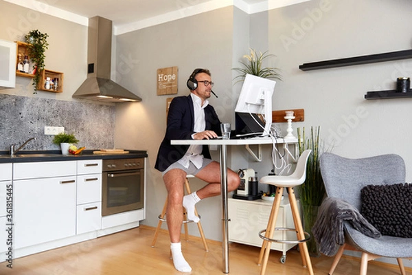 Obraz Handsome Businessman On Video Call At Home