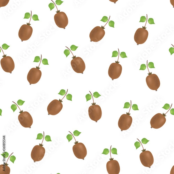Fototapeta Vector seamless pattern of kiwi fruits with leaves on a light green background.
