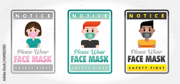 Fototapeta WEAR FACE MASK PLEASE - SET of 3 SIGN A4 - VECTOR - JPEG - PNG - NO BACKGROUND