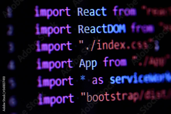 Fototapeta Close-up of React, Javascript programming source code