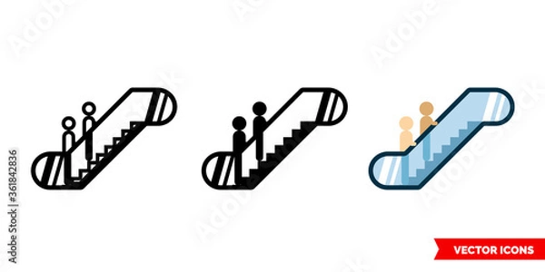 Fototapeta Escalator icon of 3 types. Isolated vector sign symbol.
