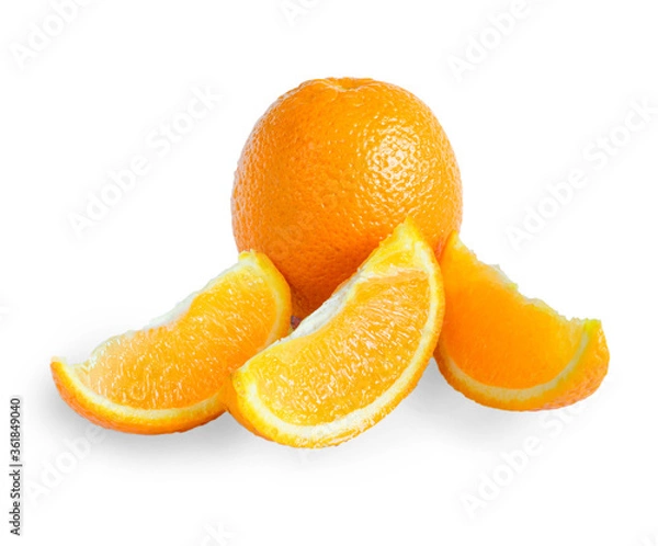 Obraz Fresh orange fruit on a white background. Orange slices on a white background. Sliced ​​Orange. The fruit