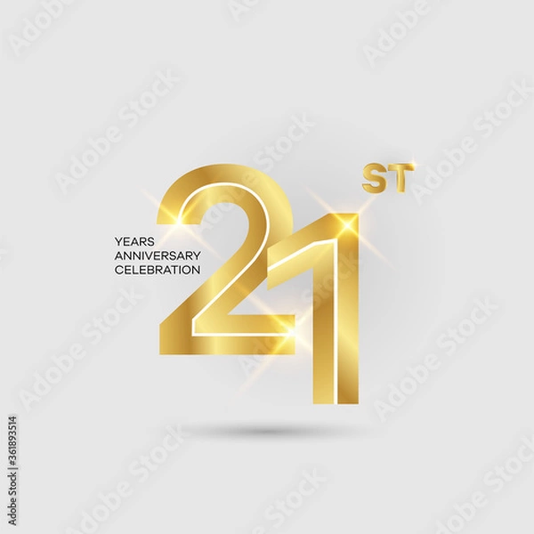 Fototapeta 21st 3D gold anniversary logo isolated on elegant background, vector design for celebration purpose