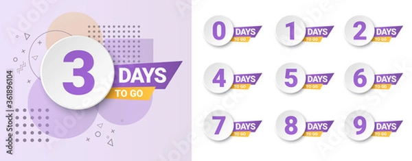 Obraz Number days left countdown. Days to go for promotion, sale, landing page, template, ui, web, mobile app, poster, banner, flyer. Vector set number countdown 0 to 9.